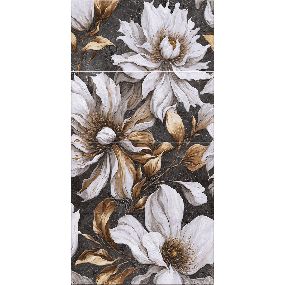 white chrysanthemum flowers GOLD&WHITE mural zadruk wielkoformatowy 4x60x120 - obrazek 1