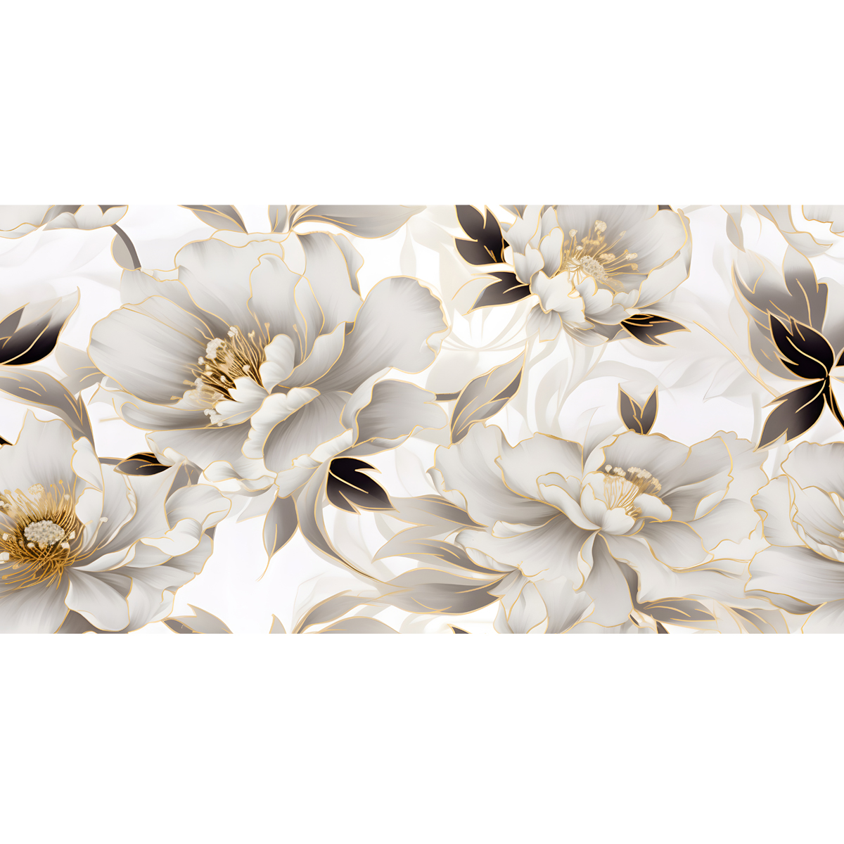 Digital vintage gold highlights peony pattern flower abstract gr ALMA dekoracja ceramiczna 60x120cm - obrazek 1