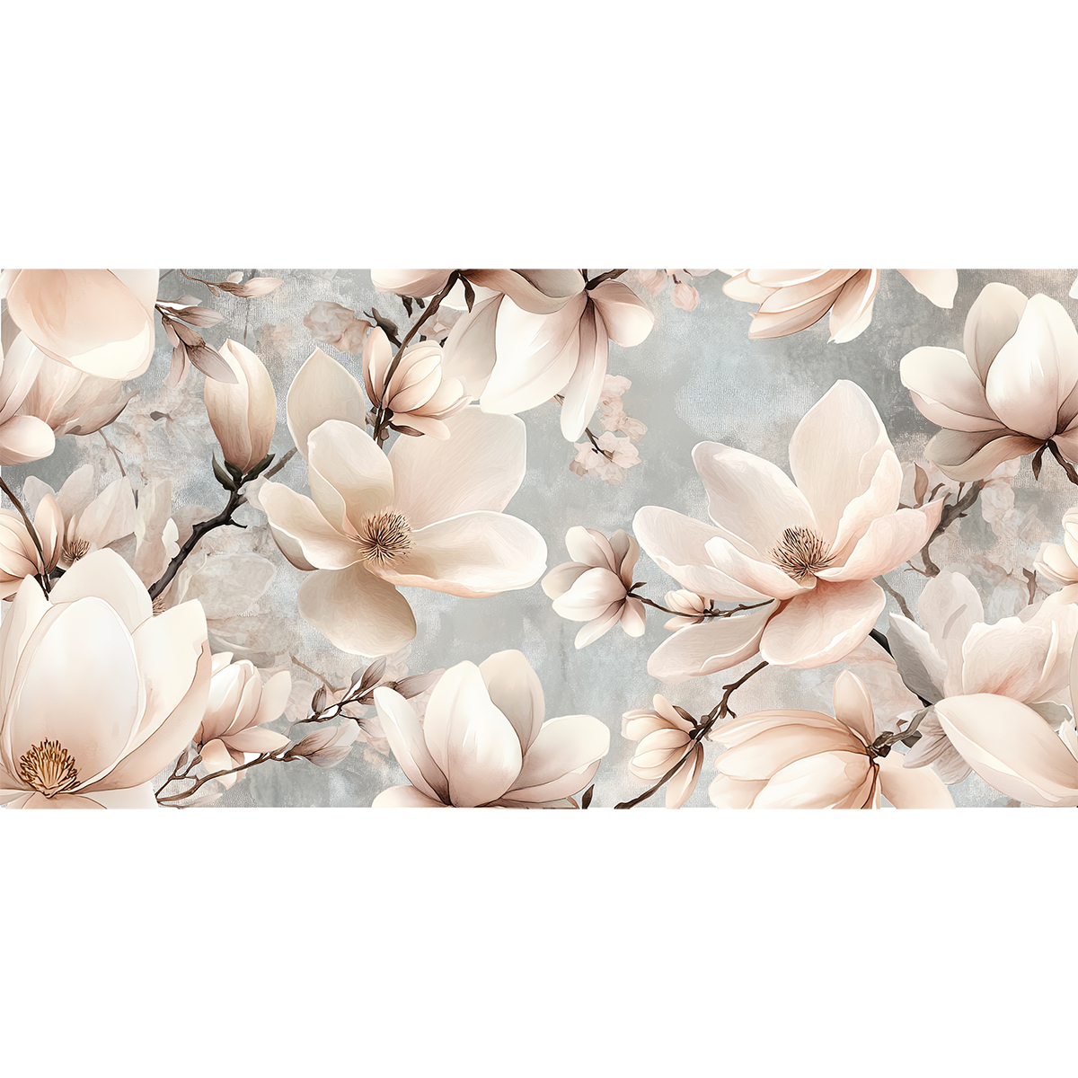A gentle pastel pattern featuring oversized delicate blossoms of magnolias and orchids, creating a serene and romantic design. MAGNOLIA dekoracja ceramiczna 60x120cm - obrazek 1