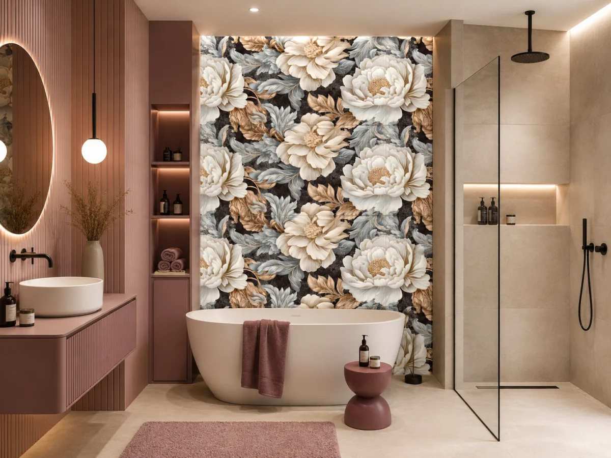 PEONY BLACK dekoracja ceramiczna 60x120 - obrazek 3