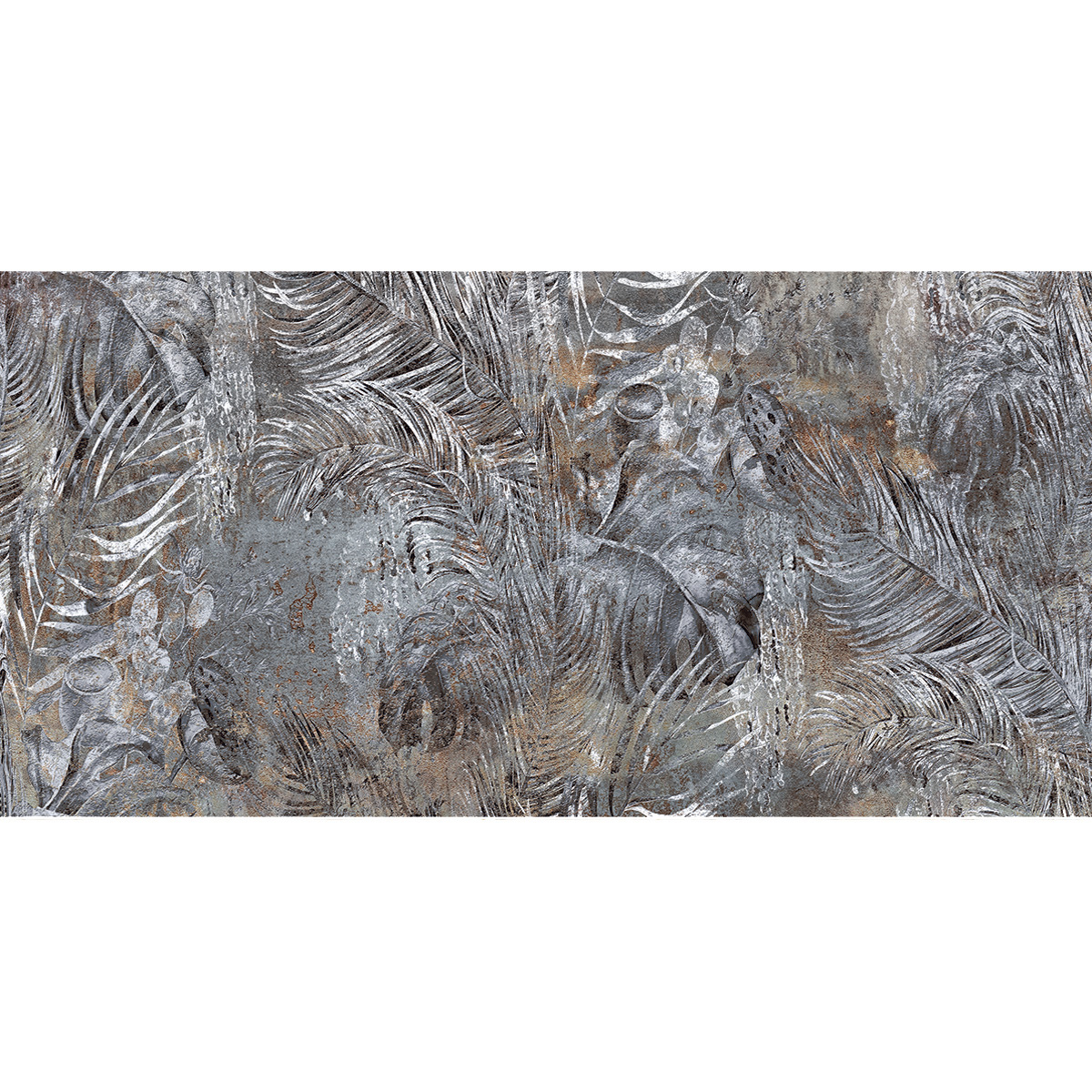 Closeup of weathered brown rust on metal surface, resembling an art pattern GOLD FERN dekoracja ceramiczna 60x120 - obrazek 1